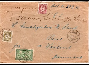 Norwegen 1915, 1+5+50 öre auf gesiegeltem Wert Brief v. HORTEN n. Dänemark