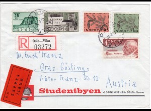 Norwegen 1962, 5 Marken auf Reko Express Brief v. OSLO-VIKA n. Österreich