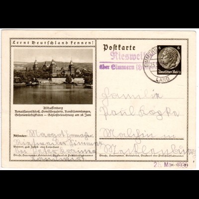 DR 1936, Landpost Stpl. RIESWEILER über Simmern auf 6 Pf. Bild-Ganzsachenkarte