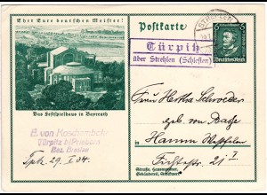DR 1934, Landpost Stpl. TÜRPITZ über Strehlen Schlesien auf 6 Pf Ganzsachenkarte