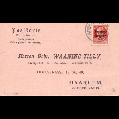 Bayern 1919, EF 15 Pf. Freistaat, NL Retourkarte m. Brief Stpl. Göggingen. #212