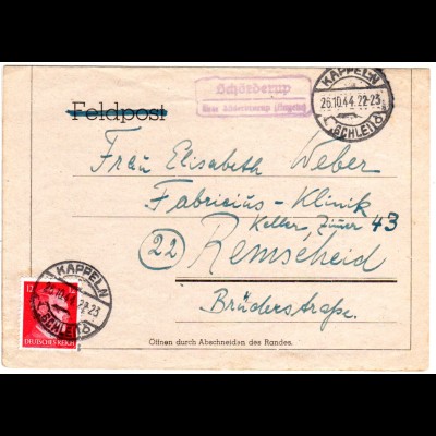 DR 1944, Landpost Stpl. Schörderup über Süderbrarup (Angeln) auf Brief m. 12 Pf.