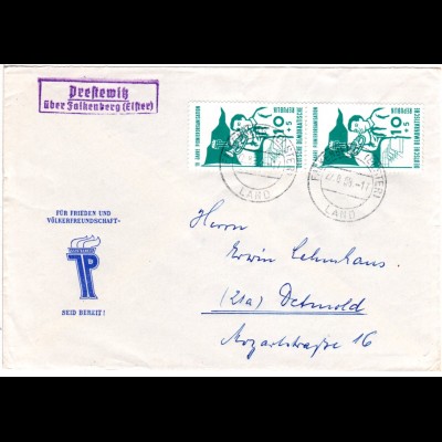 DDR 1959, Landpost Stpl. PRESTEWITZ über Falkenberg auf Brief m. 2x10 Pf.