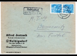 DDR 1956, Landpost Stpl. HELBIGSDORF über Dresden A 28 auf Brief m. 2x10 Pf.