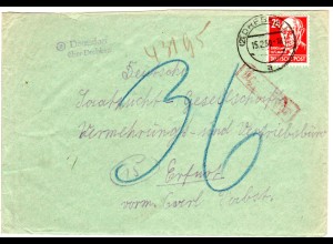 DDR 1950, Landpost Stpl. DOMSDORF über Drebkau auf Brief m. 24 Pf. u. Nachgebühr