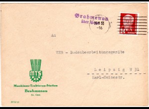 DDR 1953, Landpost Stpl. BRAHMENAU über GERA auf Brief m. 24 Pf.