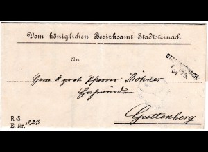 Bayern 1901, Aushilfstempel L3 STADTSTEINACH 6 FEB. 01 (Spätdatum) auf Amtsbrief