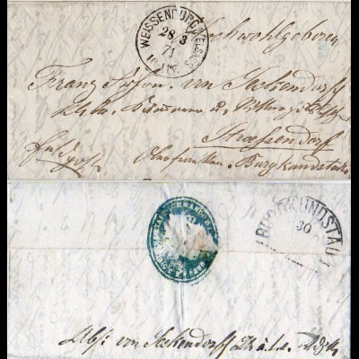 Elsass-Lothringen 1871, Feldpost Brief v. WEISSENBURG nach Strassendorf Bayern