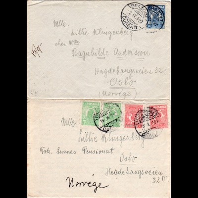Rumänien 1927, 2 Briefe v. BRASOV n. Norwegen.