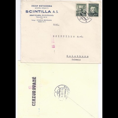 Slovensko Slowakei Schweiz 1942, Brief v. Bratislava m. Zensur Censor59. #753