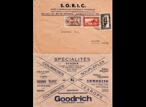 Marokko 1938, 3 Marken auf Firmen Werbe Umschlag v. Casablanca i.d. Schweiz.