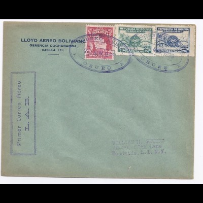Bolivien 1929, Erstflug Brief Oruro - La Paz mit Luftpost Marken. #1566