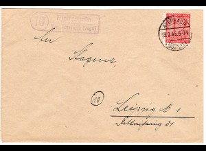 SBZ 1949, Landpost Stpl. Pfaffengrün über Auerbach (Vogtl) auf Brief m. 12 Pf.