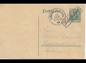 DR 1913, Bodensee Schiffspost Ganzsache m. R1 Schiffsbrief u. K1 Lindau. #1076