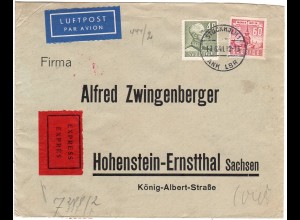Schweden 1941, 40+60 öre auf Luftpost Express Brief v. Stockholm n. Deutschland