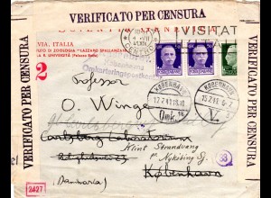 Italien 1941, Zensur Brief m. 3 Marken v. PAVIA n. Dänemark. Nachsendung