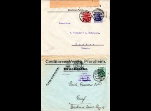 DR 1915/20, 2 Briefe v. Pforzheim i.d. Schweiz, je m. Freiburg Zensuren