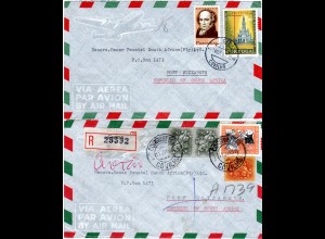Portugal 1964/687, 2 Luftpost Brief v. COVILHA n. Südafrika, 1x per Einschreiben