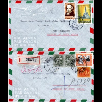 Portugal 1964/687, 2 Luftpost Brief v. COVILHA n. Südafrika, 1x per Einschreiben