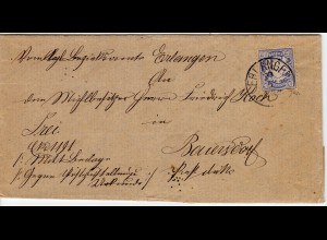 Bayern 1886, EF 20 Pf. auf Doppel Brief v. Erlangen n. Baiersdorf