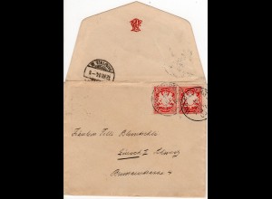 Bayern 1904, 2x10 Pf. (versch. Farben!) auf Brief v. Würzburg i.d. Schweiz