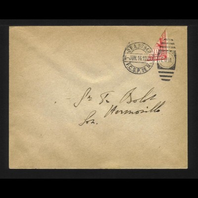 Mexiko 1914, Transitorio 10 C. Diagonal Halbierung auf gelaufenem Brief. #1180