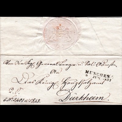 Bayern 1832, L2 München auf Brief an das Hauptsalzamt Dürkheim, Pfalz