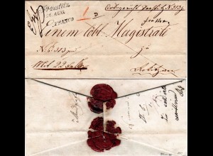 Österreich 1843, Böhmen Schreibschrift-L2 PRZESTITZ auf Wert Brief n. Kokitzau