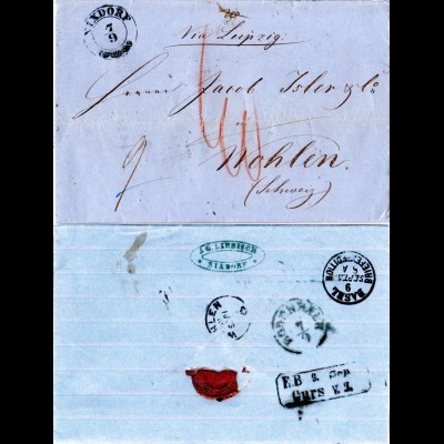 Österreich 1859, K2 NIXDORF auf Porto Brief via Sachsen u. Baden i.d. Schweiz