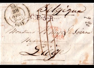 Frankreich 1835, Porto Brief v. PAU n. Belgien m CF5R u.FRANCO PAR MONS 