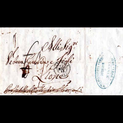 Italien Sizilien 1846, Brief v. Messina über Marseille forwarding agent n. Lyon
