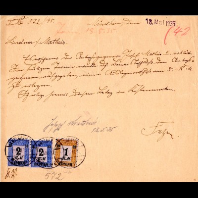 DR 1935, 1+2x2 RM Fiskalmarken auf Formular m. Stpl. Amstsgericht München