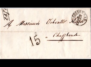 Schweiz 1856, Portostpl. 15 auf Brief v. COSSONAY n. Schaffhausen.