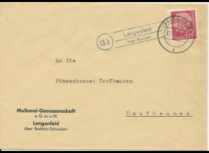 BRD 1956, Landpost Stpl. 13b Lengenfeld über Buchloe auf Brief m. 20 Pf. #2682