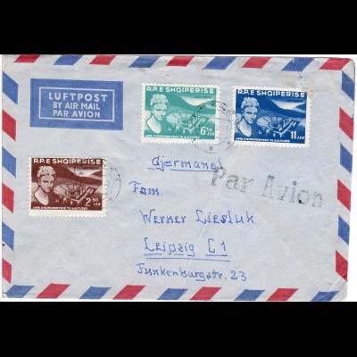 Albanien 1960, 3 Marken auf Luftpost Brief v. Tirana n. Deutschland