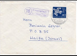 BRD 1961, 40 Pf. Europa auf Brief n. Israel m Landpoststpl. NAUNSTADT ü. Usingen