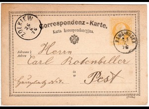 Österreich 1876, Fingerhut Stpl. RAWA-RUSKA u. ZOLKIEW klar auf 2 Kr. Ganzsache 