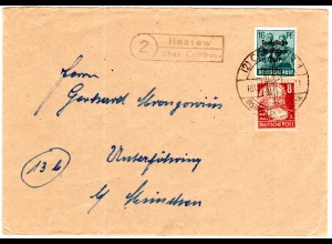 1949, Landpost Stpl. 2 HAASOW über Cottbus auf Brief m. 8+16 Pf. SBZ