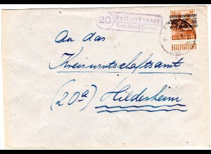 1948, Landpost Stpl. 20 WOLTERSHAUSEN über Alfeld auf Brief m. 24 Pf. 