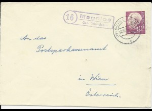 BRD 1956, Landpost Stpl. Magdlos über Schlüchtern auf Brief m. 40 Pf. #641