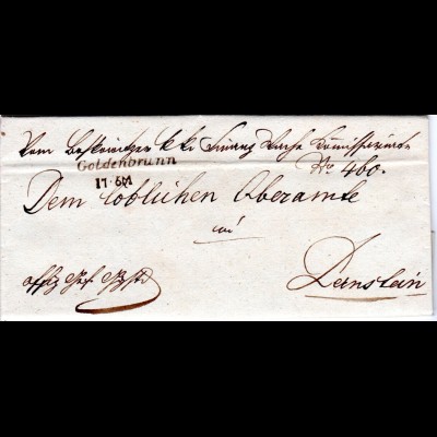 Österreich 1846, Mähren-L1 GOLDENBRUNN auf Brief v. Lefkowitz n. Dernstein