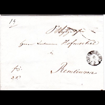 Bayern 1843, Fingerhut Stpl. POSSENHEIM auf Franko Brief n. Remlingen
