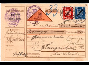DR 1928, 10+20 Pf. Dienst auf Nachnahme Karte v. Amberg n. Langenbruck
