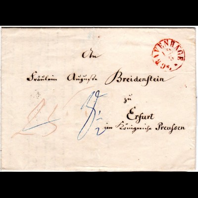 NL 1850, K1 s´GRAVENHAGE auf Porto Brief v. Scheveningen n. Erfurt, Preussen