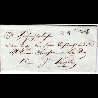 Bayern 1823, L1 CRONACH auf Porto Brief v. Mitwitz n. Würzburg