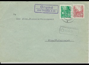 DDR 1958, Landpost Stpl. Grund über Dresden A28 auf Brief m. 5+20 Pf. #2640