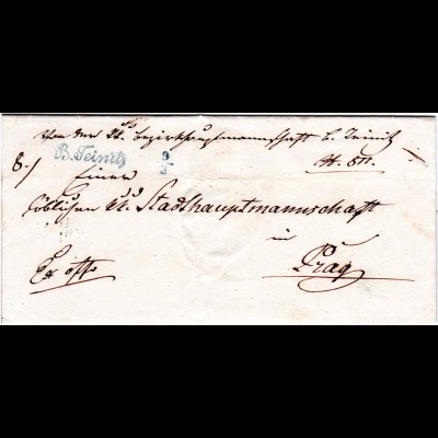 Österreich 1850, Böhmen Schreibschrift-L1 B.Teinitz auf Brief n. Prag