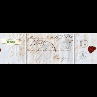 Sachsen 1857, Paket Brief m. grünem Kleber v. Dresden n. Bautzen