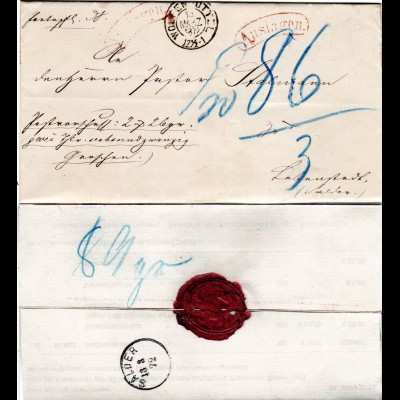 DR 1872, K2 WOLFENBÜTTEL auf Nachnahme Paket Brief m. rotem AUSLAGEN Stempel.