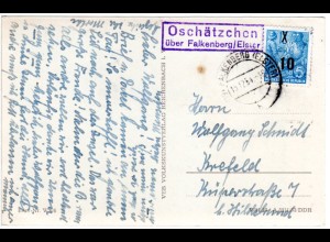 DDR 1954, OSCHÄTZCHEN über Falkenberg, Landpost Stpl. auf Karte m 10/12 Pf.